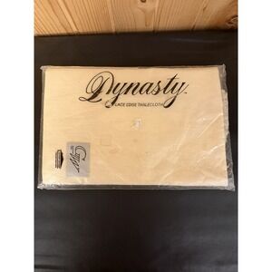 Vintage 1980s Dynasty Lace Edge Tablecloth Ivory Cream Oblong 90 X 67 Inches